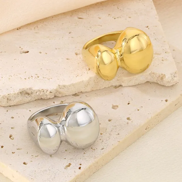 Trendy Irregular Flat Stainless Steel Ring for Hip-Hop Style