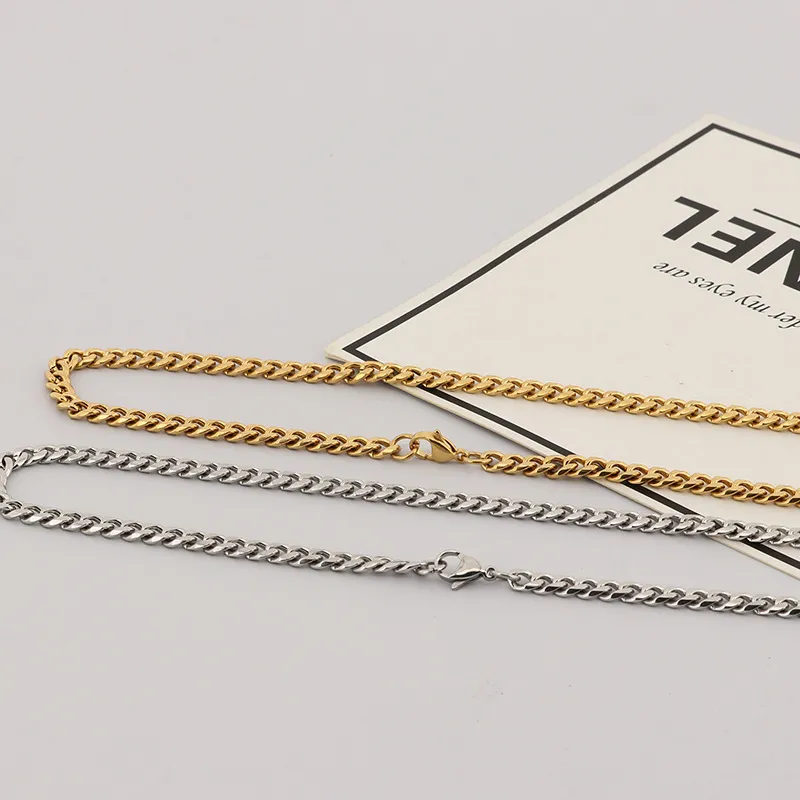 Fashion Minimalist Cuban Link Chain Necklace Hexagon Polished Unisex Stainless Steel Necklace