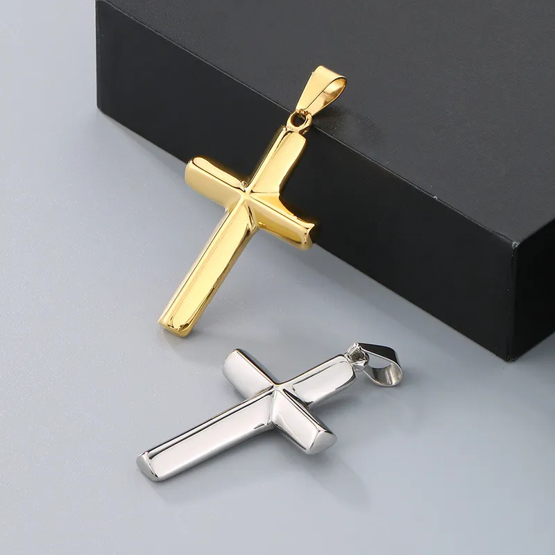Simple Smooth Cross Pendant Necklace, Stainless Steel Jewelry
