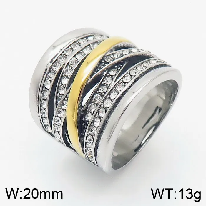 Fashion Entwined Multi-Band Shiny Zircon Ring Stainless Steel Vintage Oversized Wide Ring