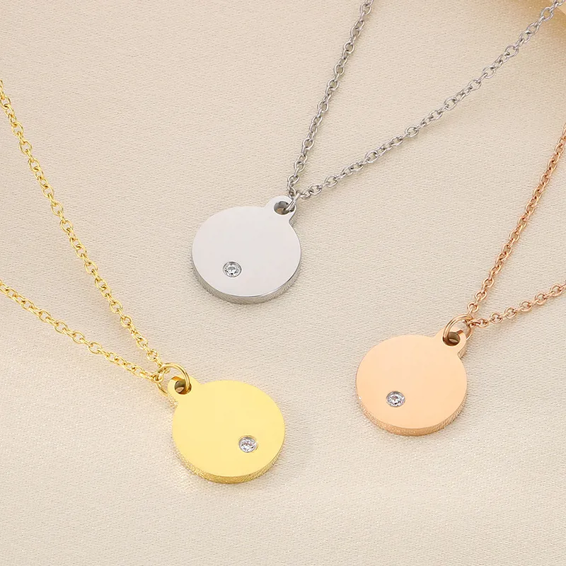 Simple Stainless Steel Circular Heart, Good Luck and Fortune Logo with Diamond Studded Pendant Necklace