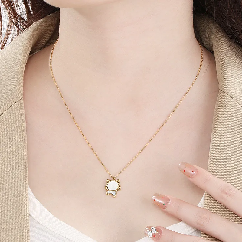 Stainless Steel Paired with Shell, Cat, Dog, Ins Style Jewelry, Collarbone Necklace