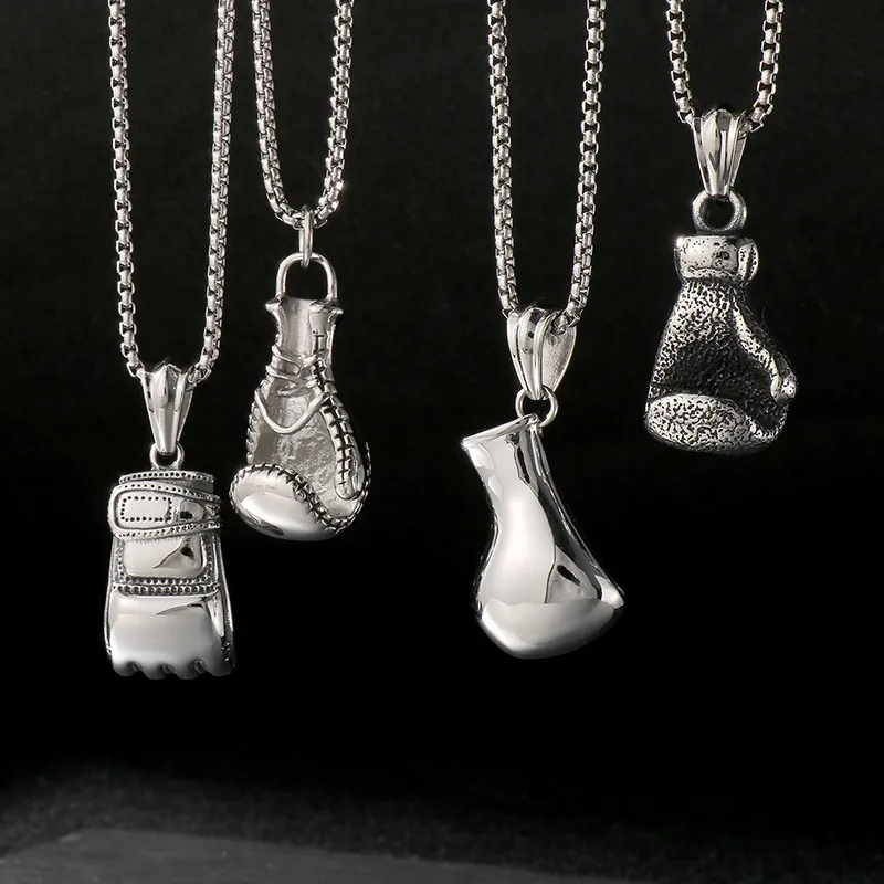 Domineering Personality Boxing Series Sports Hanging Decorations, Vintage Fashion Distressed Stainless Steel Men's Fitness Boxing Gloves Pendant Necklace