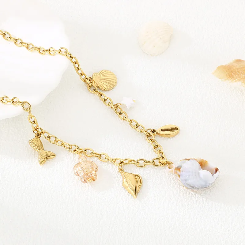 18K Gold Chain Ocean-Inspired Necklace Stainless Steel Jewelry
