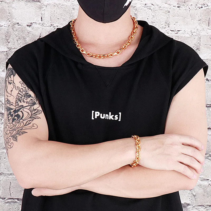 304 Stainless Steel Jewelry Hip Hop O-Shaped Edded Bracelet Necklace