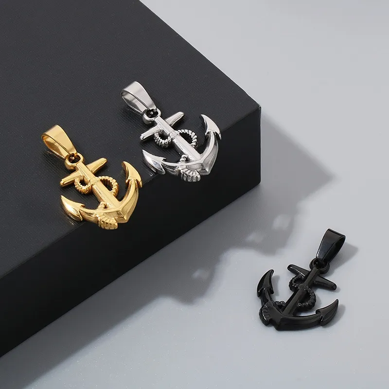 Stainless Steel Boat Anchor Pendant Necklace, Trendy Men's Personalized Retro Cross Jewelry