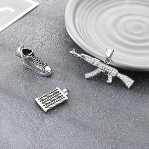 Trendy Canvas Shoes Hip Hop Nightclub Full Diamond Submachine Gun Mai Sui Wu Shi Pai Stainless Steel Men's Pendant