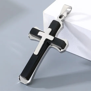 Men's Trendy Stainless Steel Three-Layer Three-Dimensional Cross Pendant Accessory Jewelry Wholesale