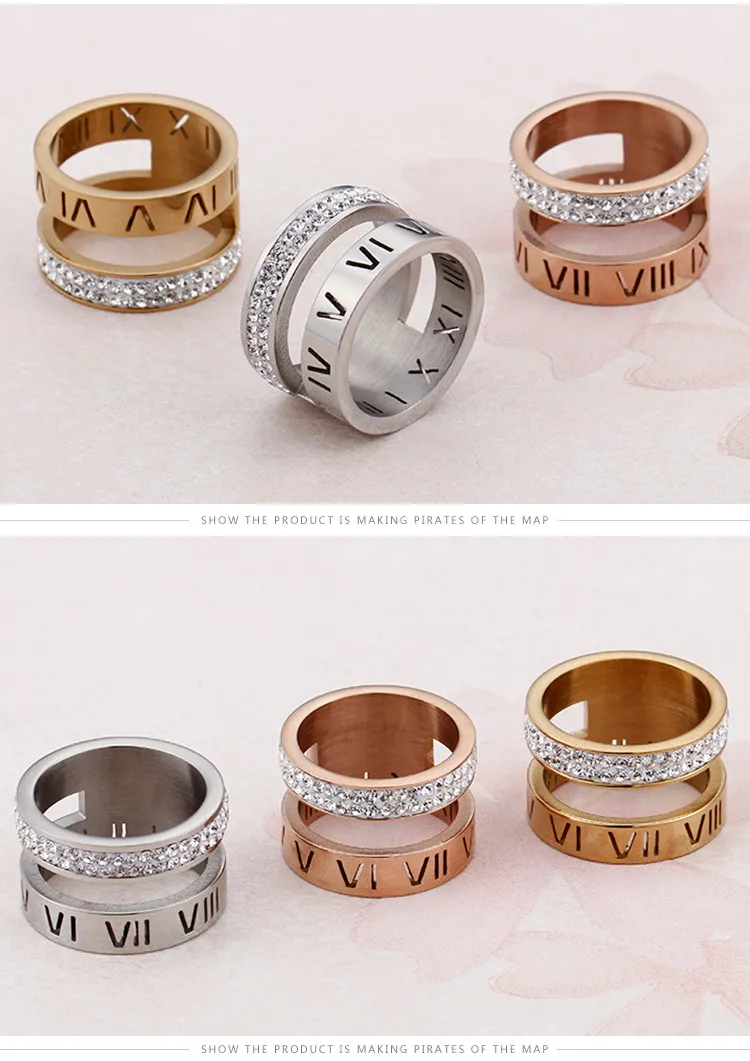 Personality Roman Numeral Diamond-Embedded Stainless Steel Ring Men Women Wholesale