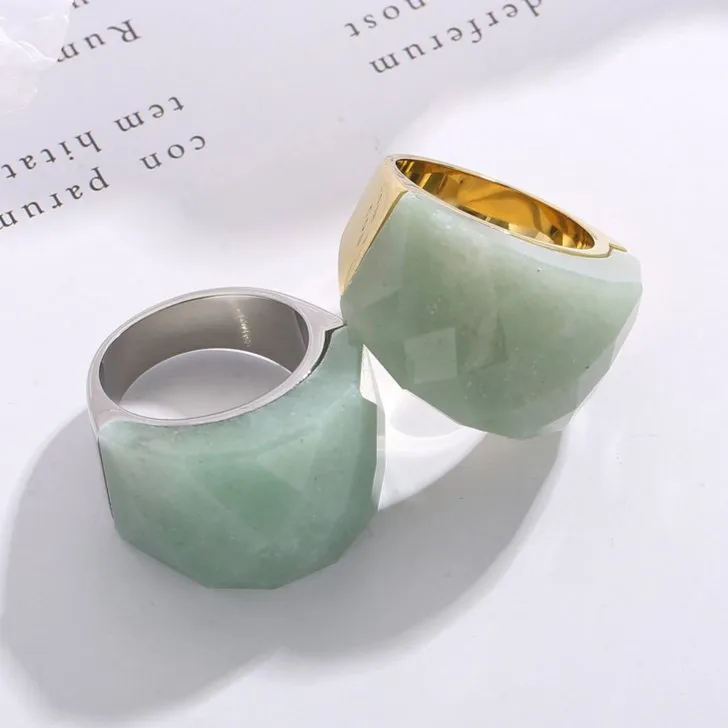 18K Gold Plated Women's Colorful Natural Stone Statement Ring