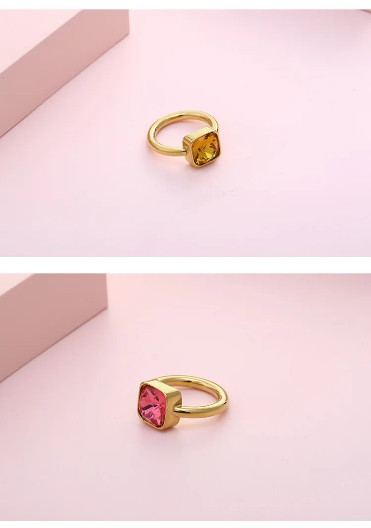 European American Fashion Multi-Color Zircon Rings - Stylish Stainless Steel Jewelry for Women Wholesale