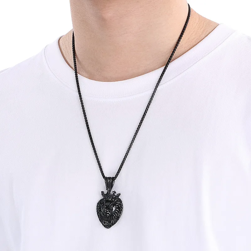 Mighty Hip Hop Zircon Jungle King Lion Head Stainless Steel Men's Pendant