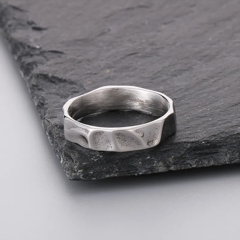 Design Sense Ring Ins Cool Style Personalized Irregular Texture Stainless Steel Niche Ring Jewelry