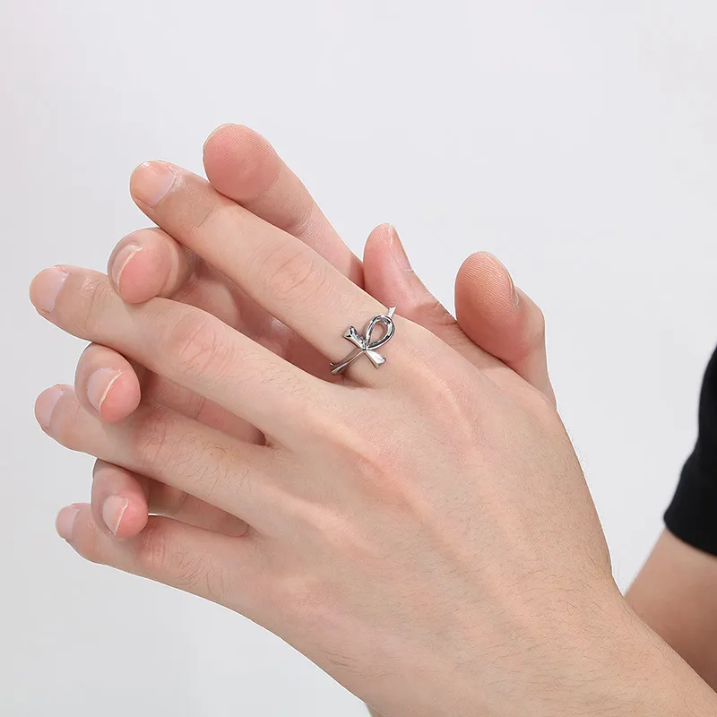 European and American Ins Personalized Stainless Steel Ankh Cross Ring