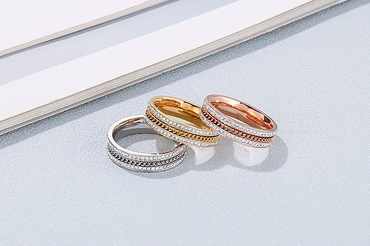 Minimalist Stainless Steel Full Rhinestone Rings Double Row Diamond-Embedded Index Finger Rings