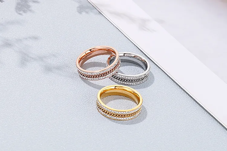 Minimalist Stainless Steel Full Rhinestone Rings Double Row Diamond-Embedded Index Finger Rings