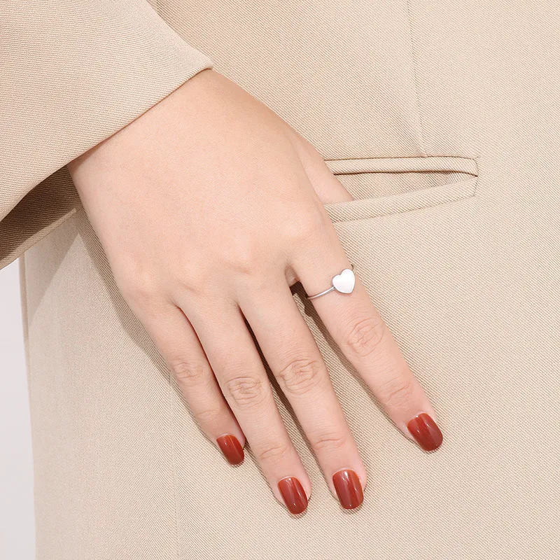 Minimalist Ins Style Stainless Steel Heart-Shaped Adjustable Size Ring for Girls' Accessories