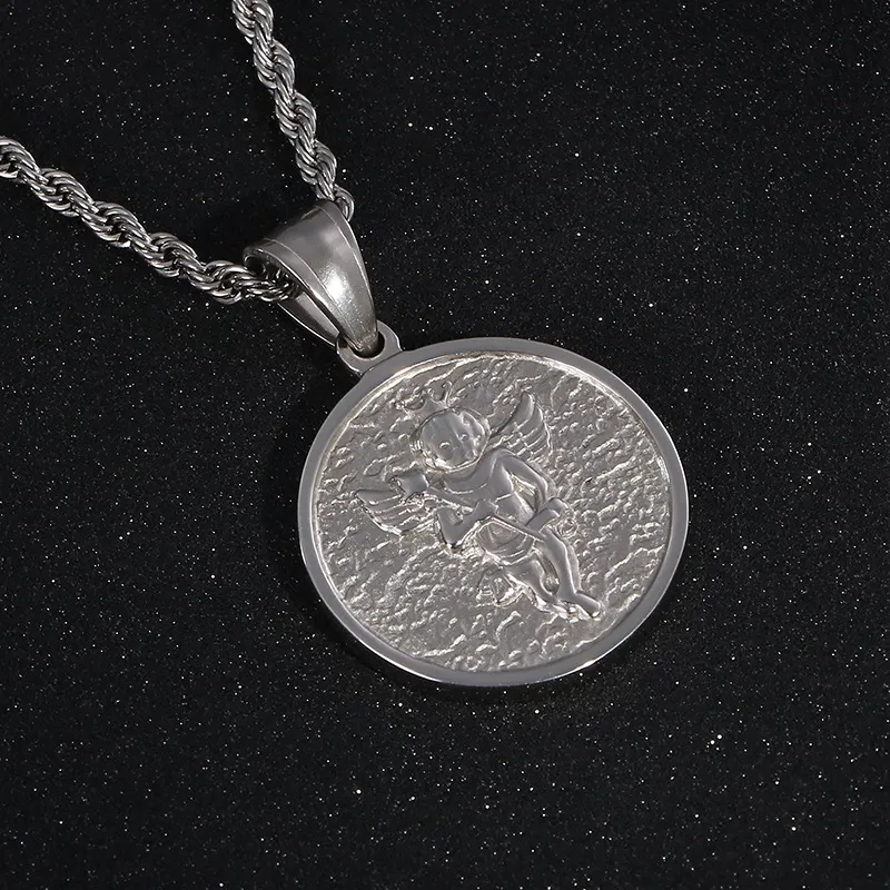 Korean-Style Fashionable Little Angel Ring Pendant, Versatile Stainless Steel Necklace for Both Men and Women, Available for Drop Shipping