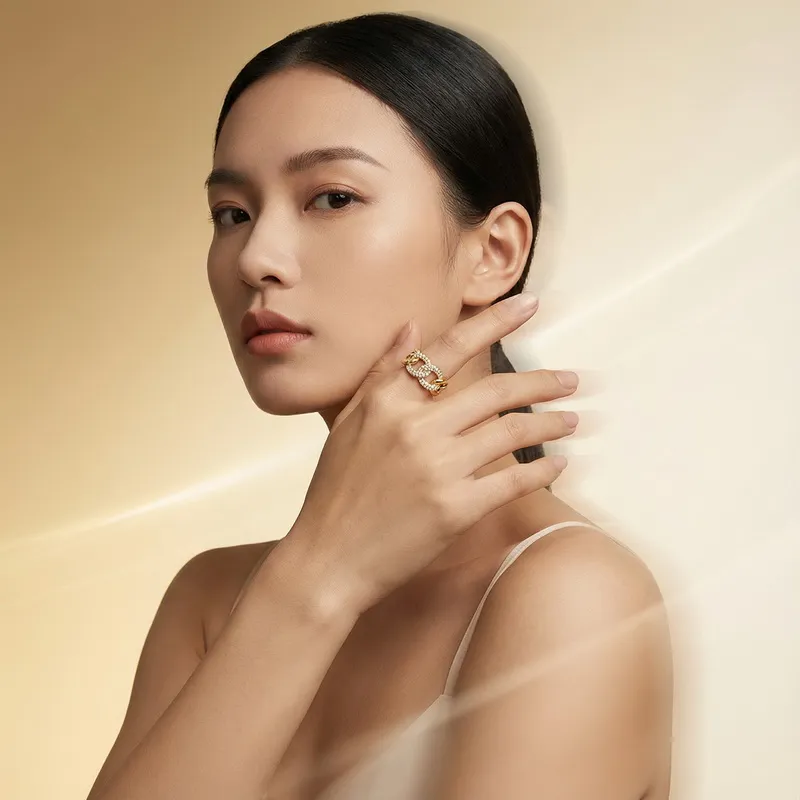 Personalized Oversized Stainless Steel Ring Irregular Double Row Diamond Geometric Rings Wholesale