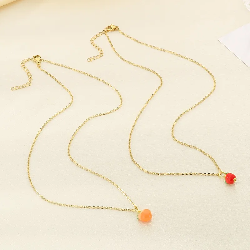 Trendy Dopamine Fruit Necklace Oil-Dripping Mangosteen Star Pendant Stainless Steel Jewelry Wholesale