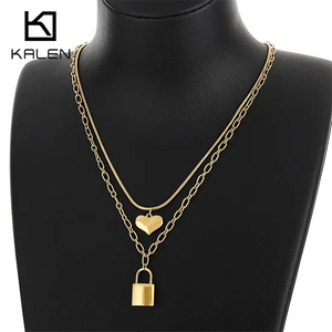 Double-Layered Jewelry Creative Padlock Heart-Shaped Stainless Steel Necklace for Women