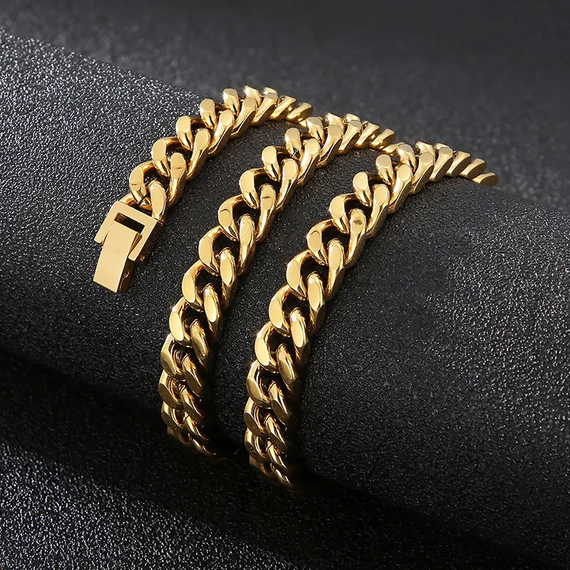Electroplating Multi-Color Four Sided Ground Whip Chain Necklace Stainless Steel Men's Jewelry