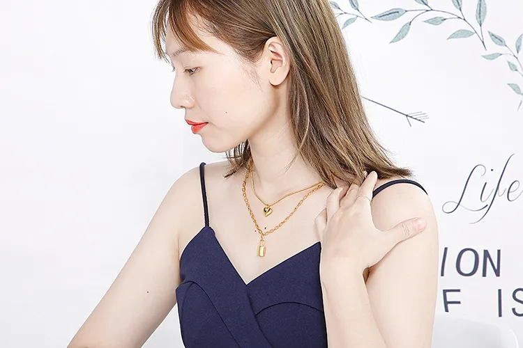 Double-Layered Jewelry Creative Padlock Heart-Shaped Stainless Steel Necklace for Women