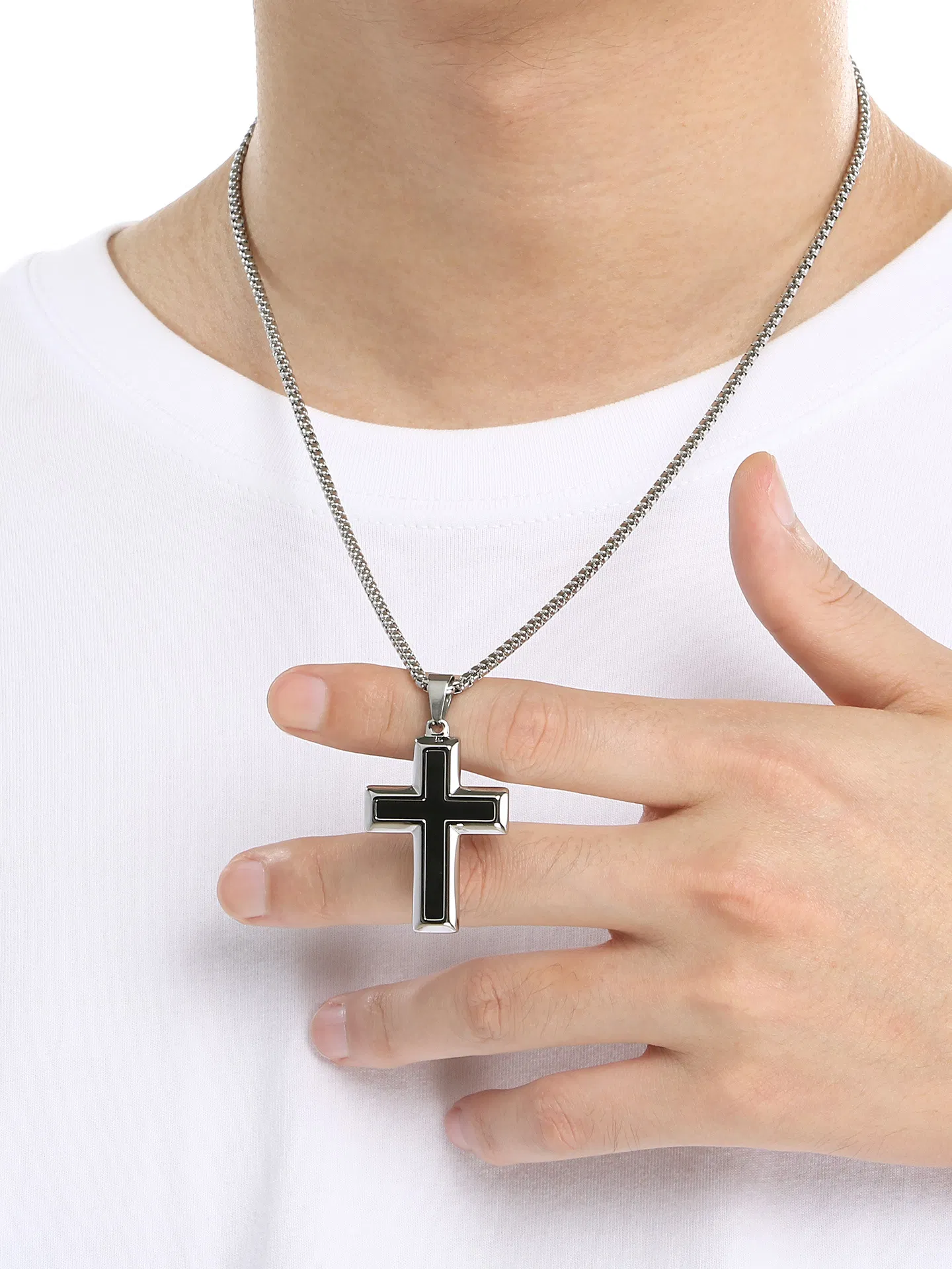 Trendy Jewelry Stainless Steel Creative Cross Pendant with Engravable Words and Chain Matching