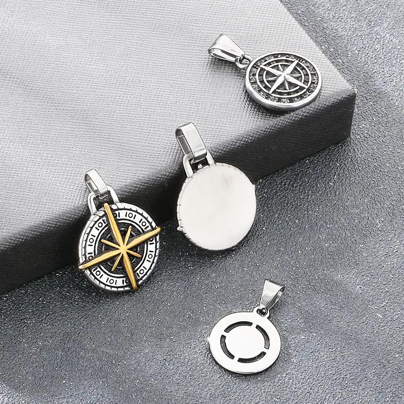 Trendy Compass Compass Circular Accessory Punk Style Retro Coin Compass Stainless Steel Men's Pendant
