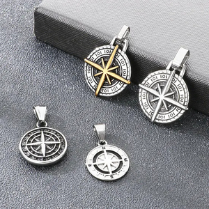 Trendy Compass Compass Circular Accessory Punk Style Retro Coin Compass Stainless Steel Men's Pendant
