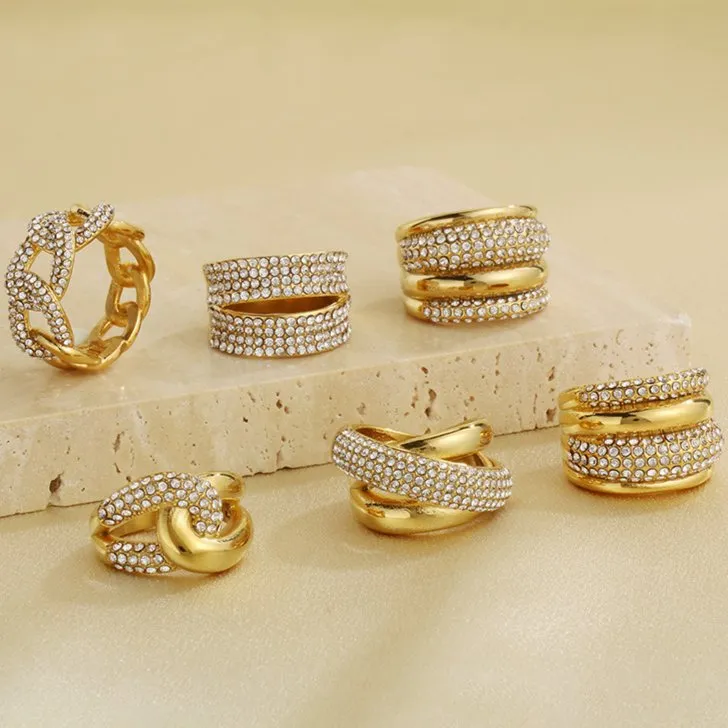 Oversized Diamond-Encrusted Stainless Steel Ring with Unique Geometric Design