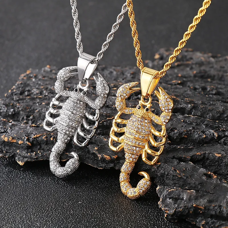 Kalen Jewelry Fashion Necklace, Hip-Hop Style, Studded with Diamonds, Featuring an Animal Scorpion King Design, Stainless Steel Men's Pendant Necklace