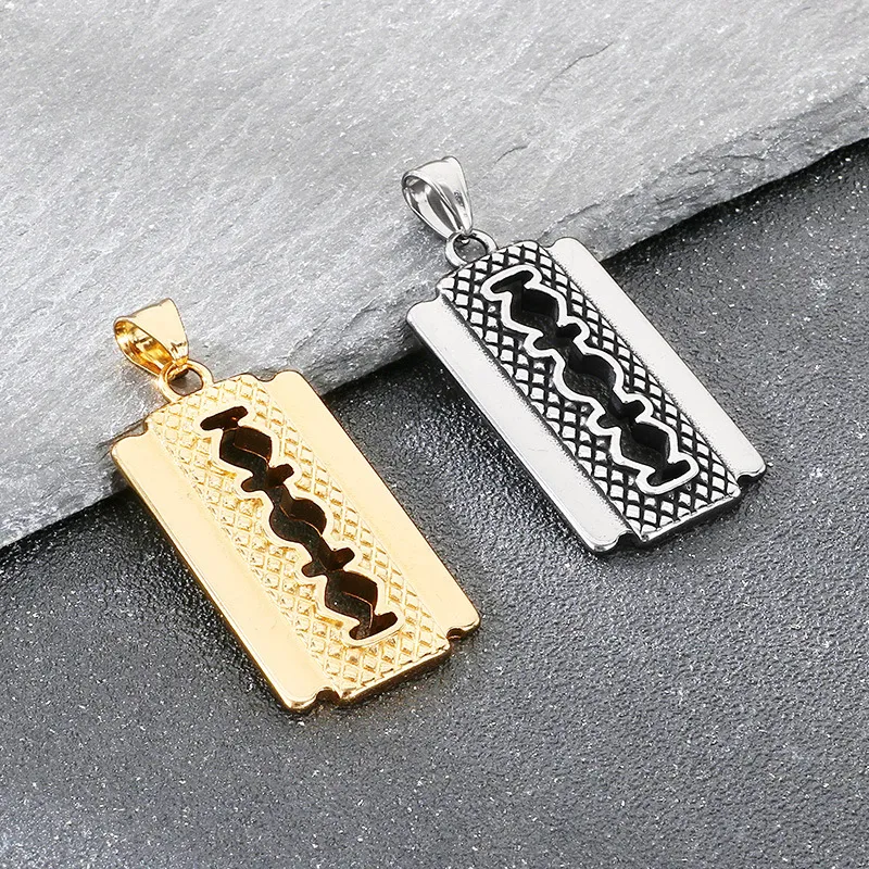Retro Trendy Unique Rhombus Pattern Razors Stainless Steel Men's Pendant