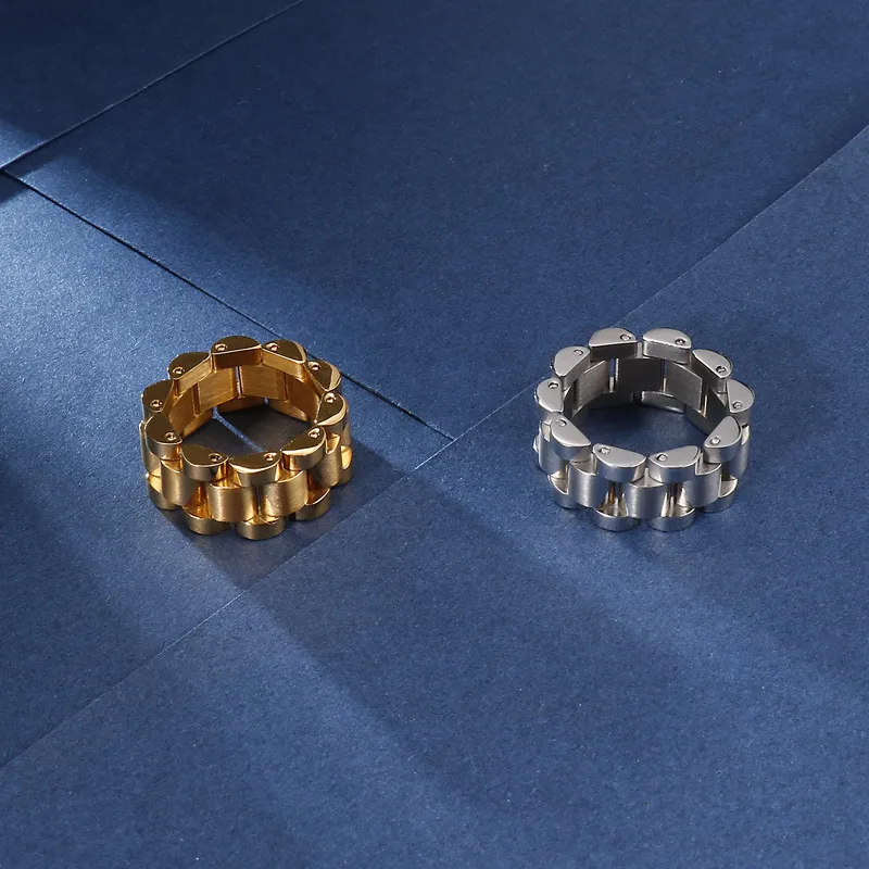 Stainless Steel Watch Chain Shaped Ring, Unisex Fashion Jewelry
