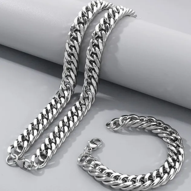 Trendy Cuban Necklace Stainless Steel Whip Chain Double Buckle Jewelry Chain