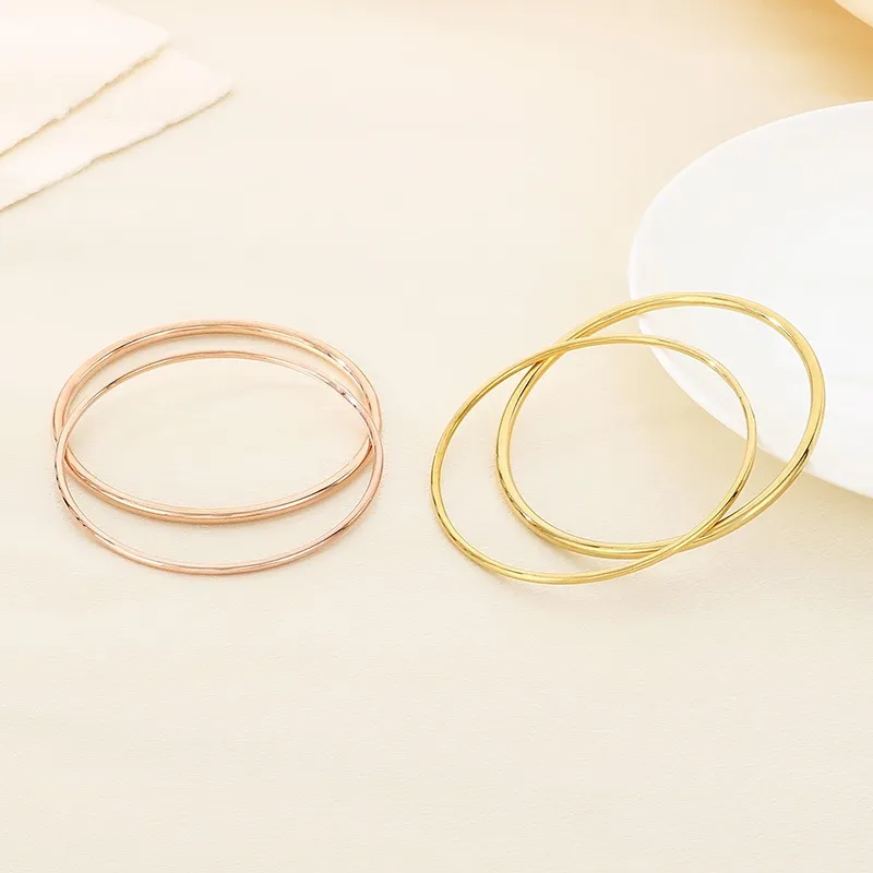 European American Fashion Polished Round Wire Stainless Steel Bracelet DIY Stackable Bangle