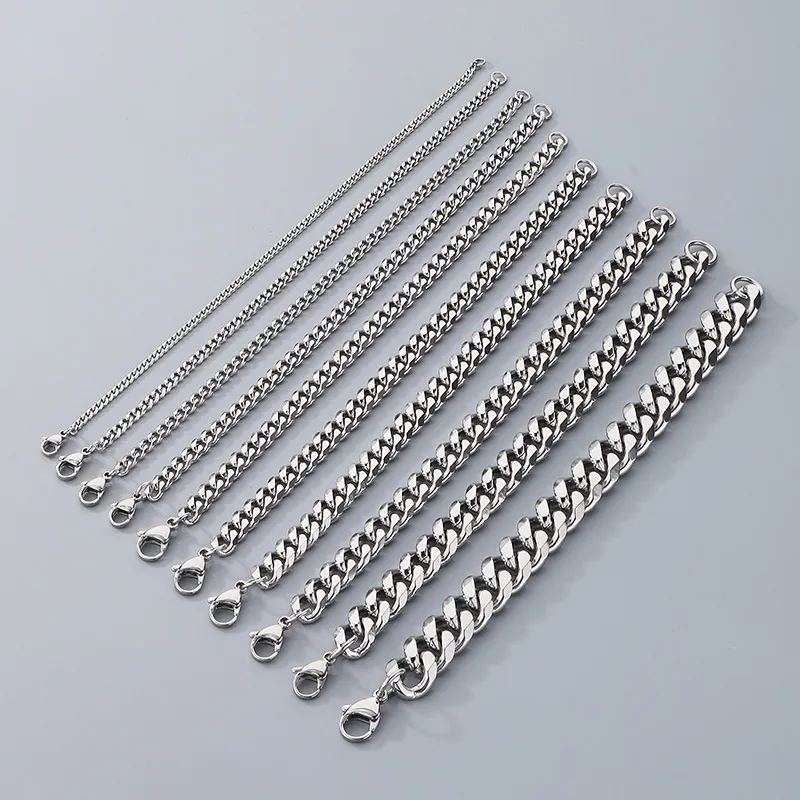 Fashion Hiphop Stainless Steel Six-Sided Polished Cuban Link Chain Bracelet Multi-Color Wholesale