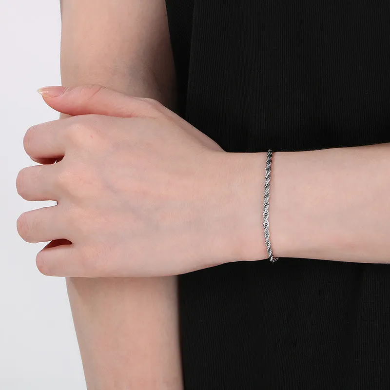 Fashion Stainless Steel Spiral Pattern Multi-Size Twist Chain Lobster Clasp Couple Bracelet