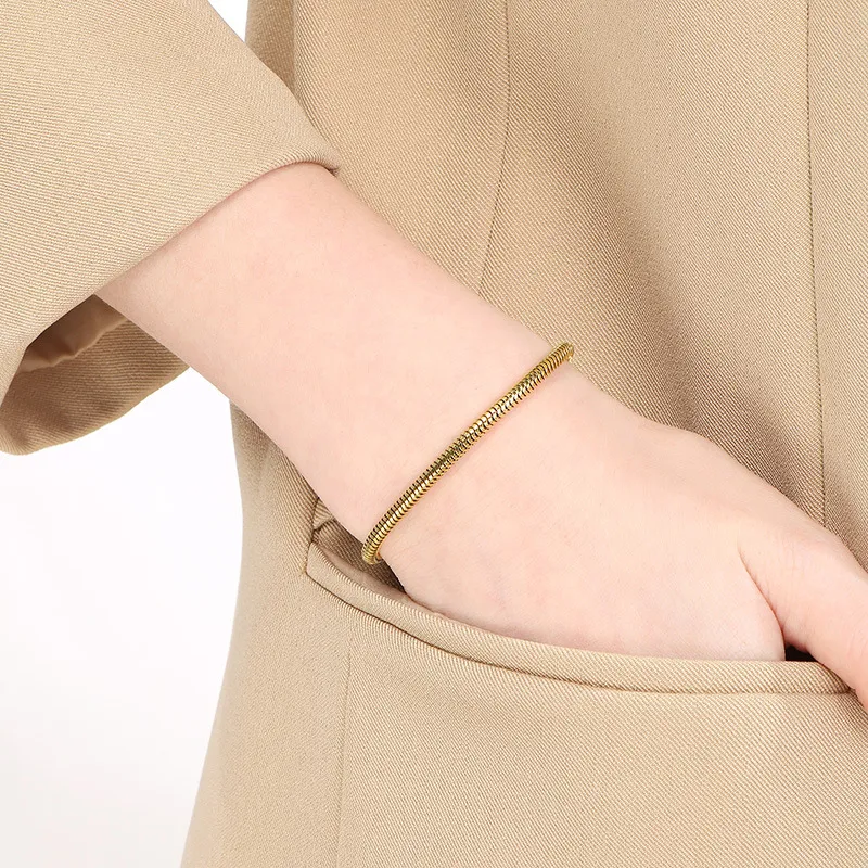 Stainless Steel Round Snake Chain Bracelet, Simple Jewelry Suitable for Daily Wear