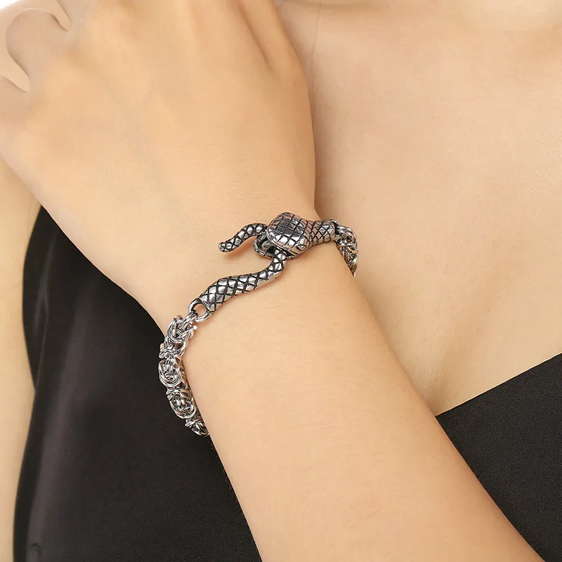Domineering Animal Head Bracelet Creative Design Hip-Hop Emperor Chain Snake Head Stainless Steel Bracelet