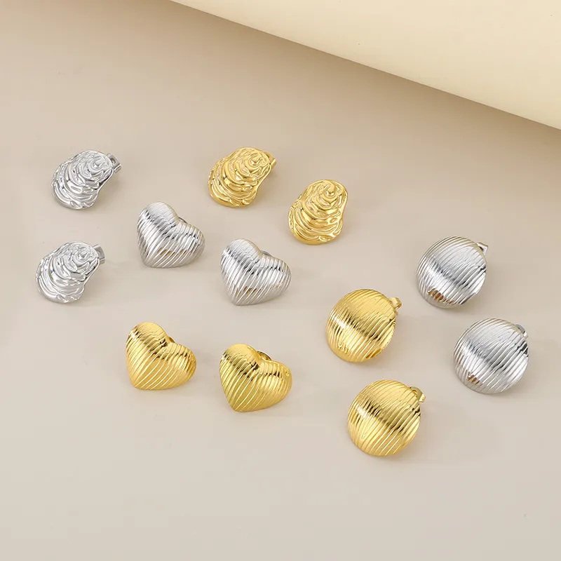 High-End Embossed Stainless Steel Earrings with Gold Accents