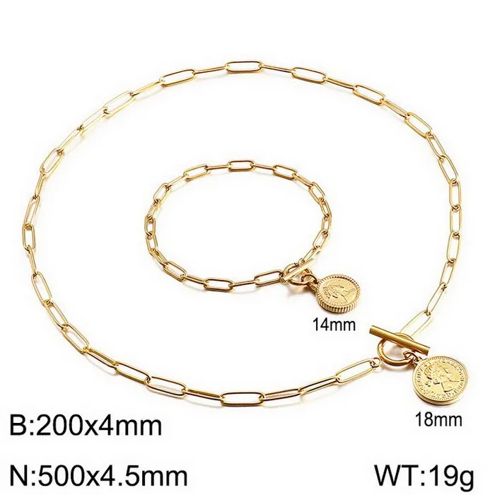 European American Stainless Steel Women's Fashion Jewelry Bracelet Necklace Jewelry Set Wholesale