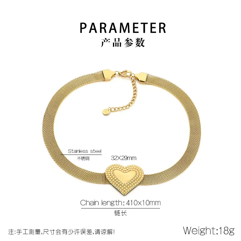 Fashion and High-End Stainless Steel Mesh Heart-Shaped Bracelet&Necklace Set Accessories Wholesale