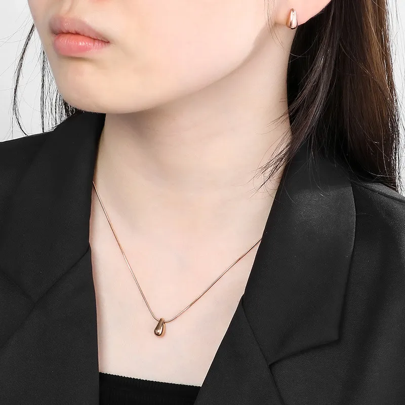 Fashion Water Drop Earrings Necklace Ins Geometric Stainless Steel Stud Jewelry Set