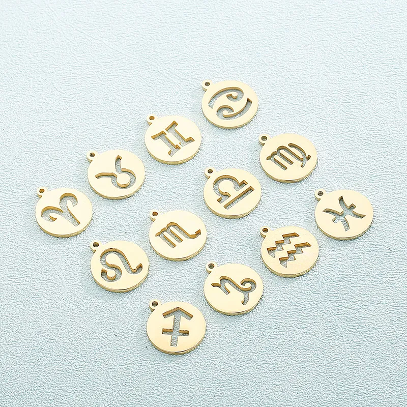 Twelve Constellation Necklace Pendant Stainless Steel Jewelry DIY Accessories