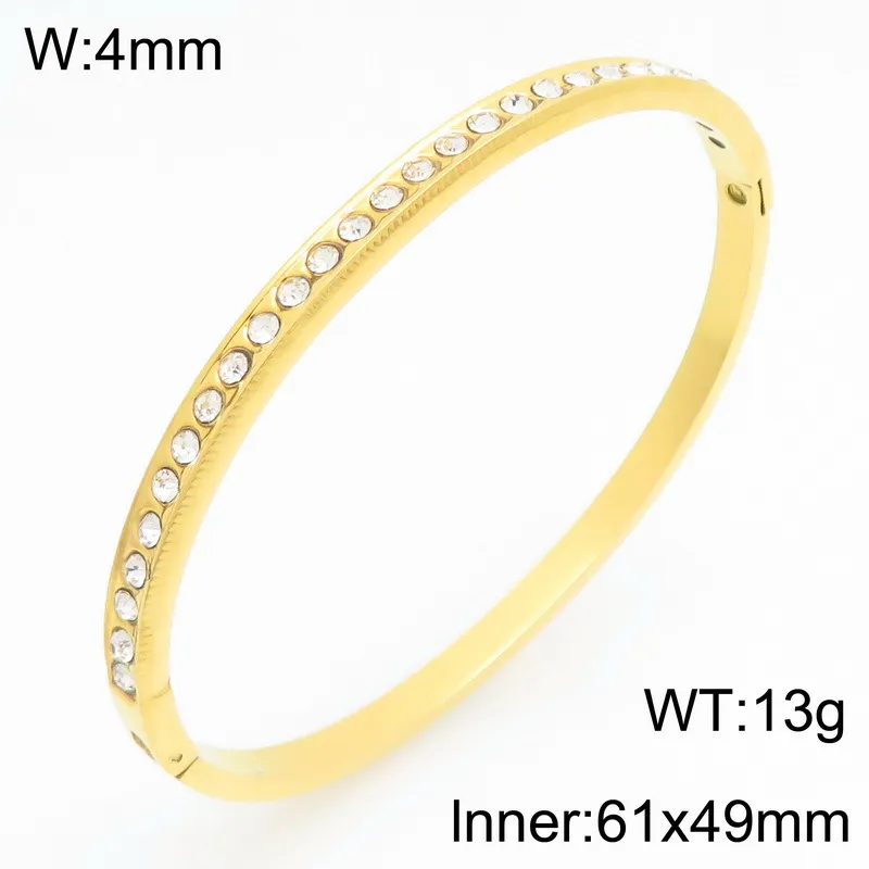 Stylish and Minimalist Stainless Steel Zircon Round Buckle Gold Bracelet Bangles