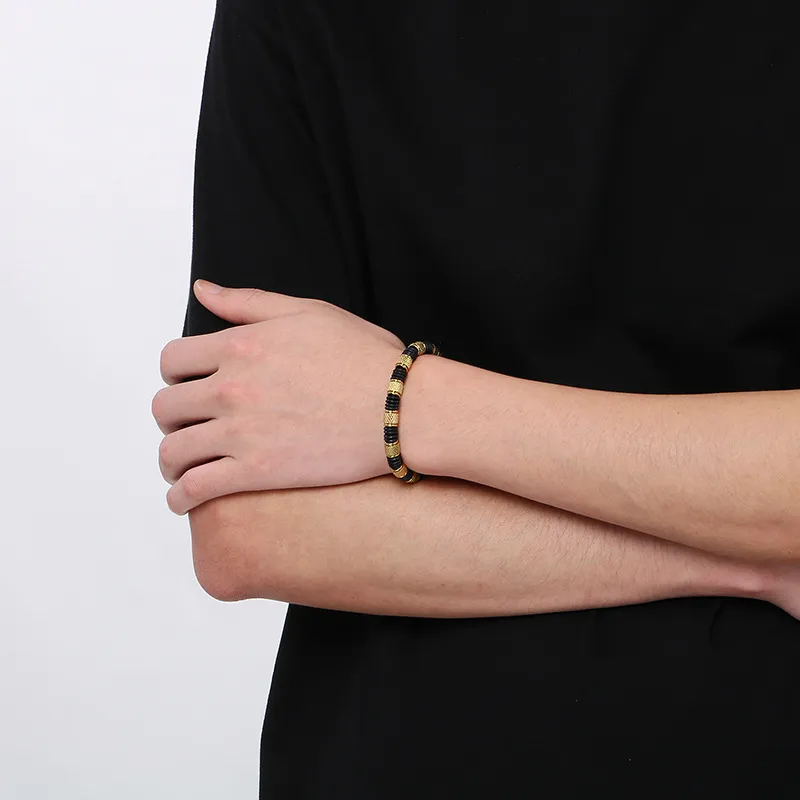 European and American Style Stainless Steel Men's Leather Bracelet Fashion Jewelry