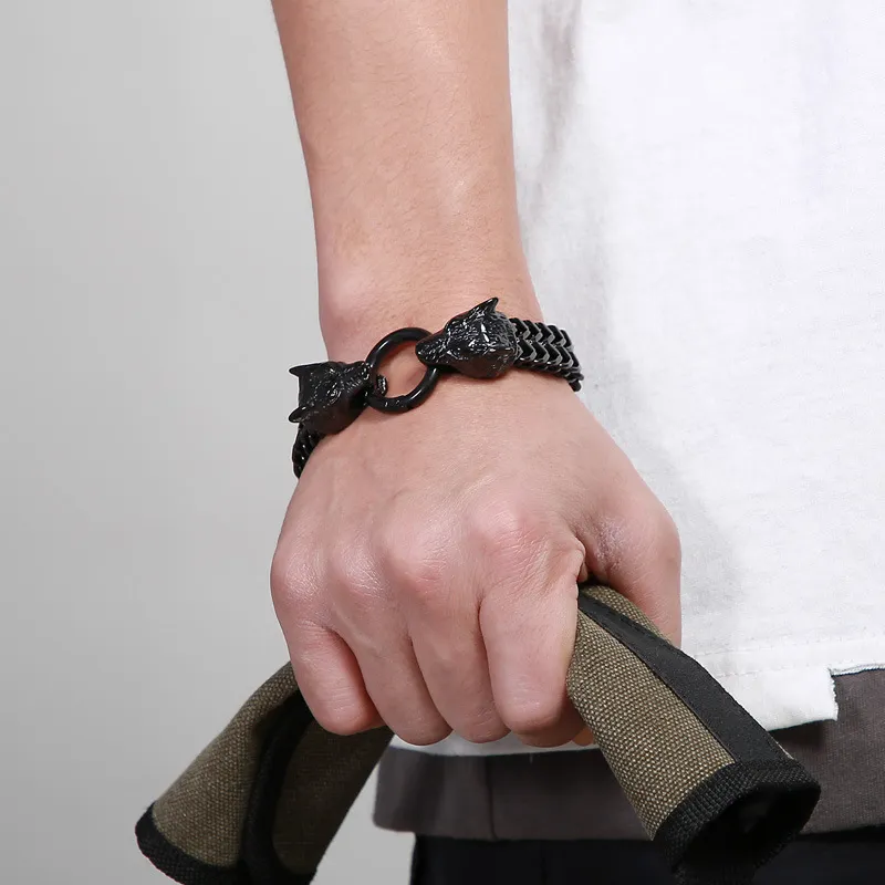 Punk Fashion Double Wolf Heads Multicolor Stainless Steel Men's Bracelet
