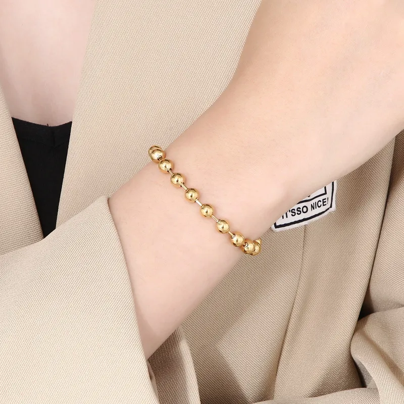 New Arrival Stainless Steel Minimalist Beaded Chain Hollow Ball Handmade Chain Bracelet
