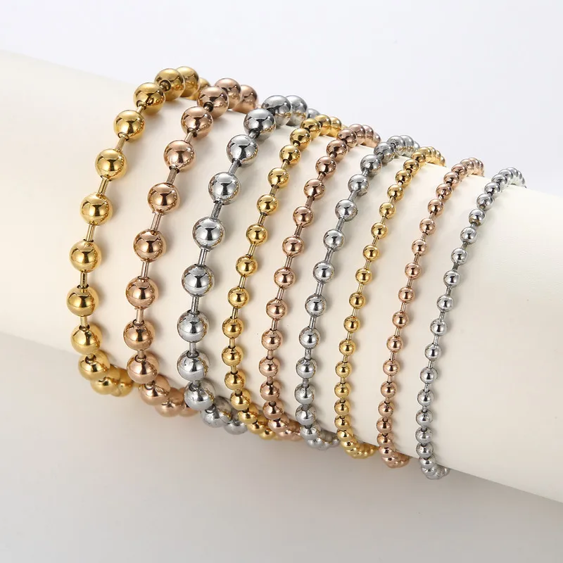 New Arrival Stainless Steel Minimalist Beaded Chain Hollow Ball Handmade Chain Bracelet